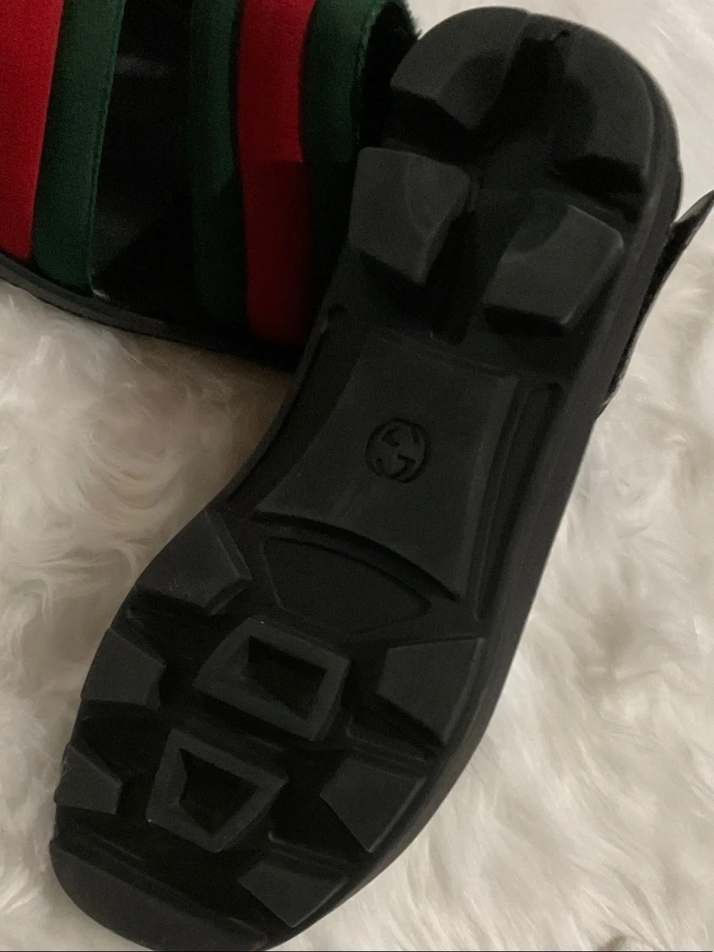 Gucci Black Sandals with Green and Red Straps